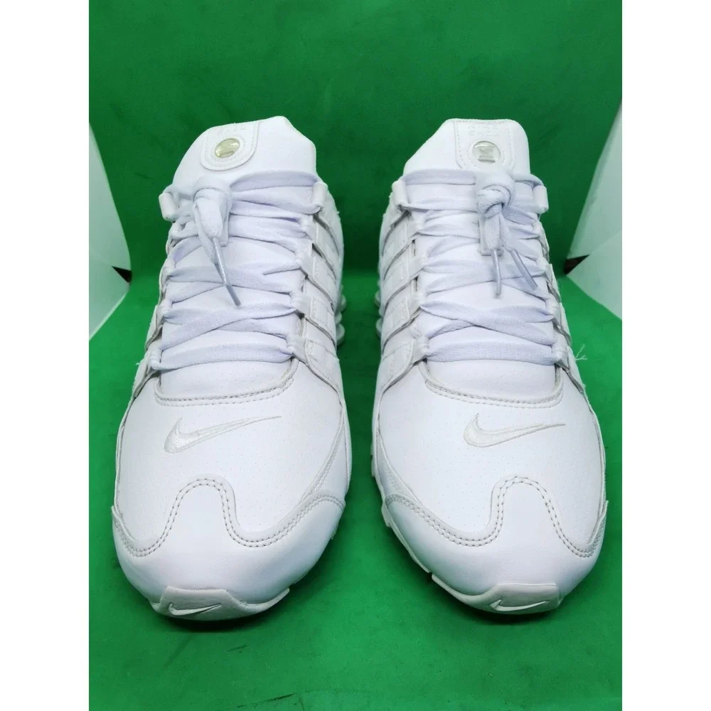 Nike Shox NZ Shoes Mens Sz 10.5 Triple White Leather Athletic Sneaker 378341-128